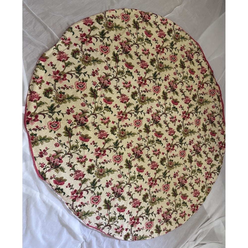 VTG Waverly English Floral Tablecloth 60" Round Cottage Shabby Chic Beige Pink